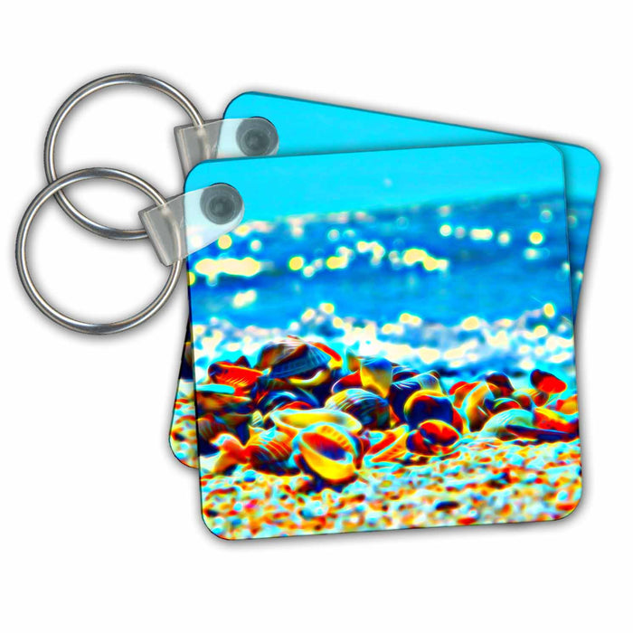 Key Chain - Colorful Psychedelic Seashells On The Beach Image Of Light Infusion Light Infused Paintings