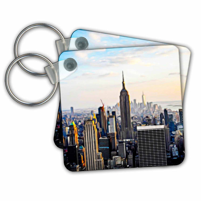 Key Chain - Contemporary Image Of Light Infused City Skyline Painting Light Infused Paintings