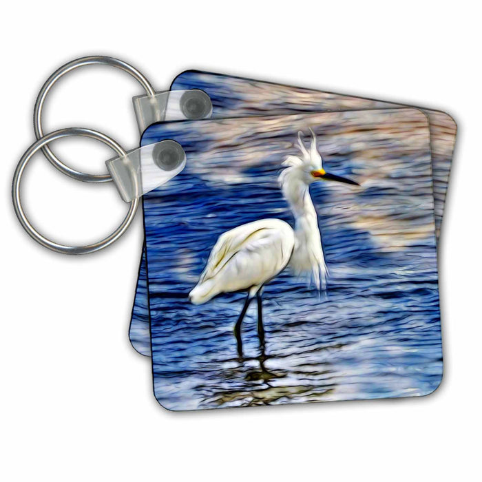 Key Chain - White Heron Bird Image Of Light Infused Painting Light Infused Paintings