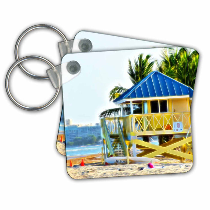 Key Chain - Life Guard Shack With Image Of Light Infused Painting Light Infused Paintings