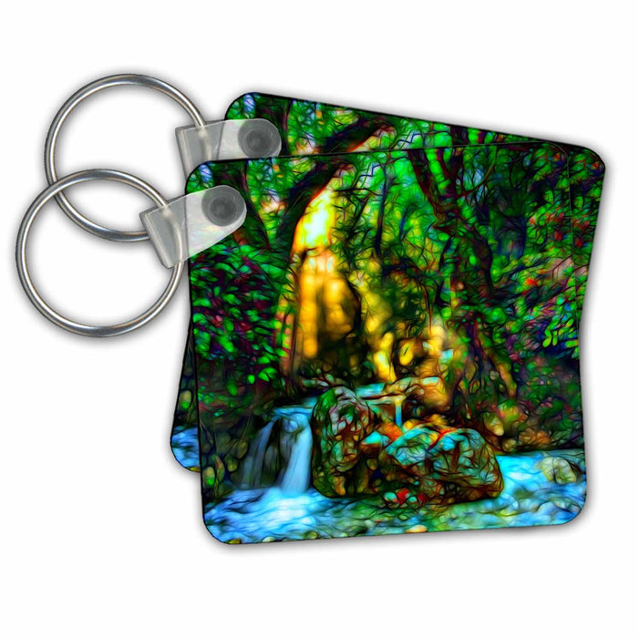 Key Chain - Sunlit Waterfall Image Of Light Infused Painting Light Infused Paintings