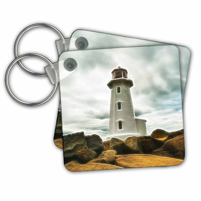 Key Chain - Light House On The Rocks Image Of Light Infused Painting Light Infused Paintings