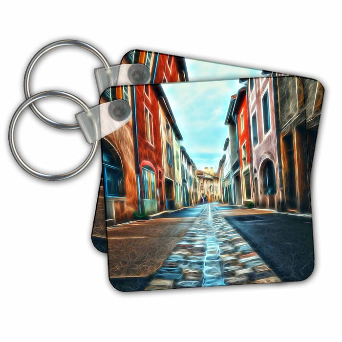 Key Chain - A Road Through An Italian Town Image Of Light Infused Panting Light Infused Paintings