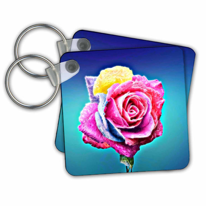 Key Chain - Pretty Multiple Colors Rose Image Of Light Infused Painting Light Infused Paintings