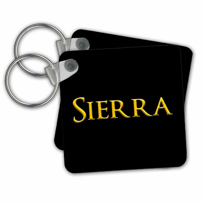 Key Chain - Sierra popular female baby name in the America. Yellow on black Alexis Design - Popular Female Names in USA