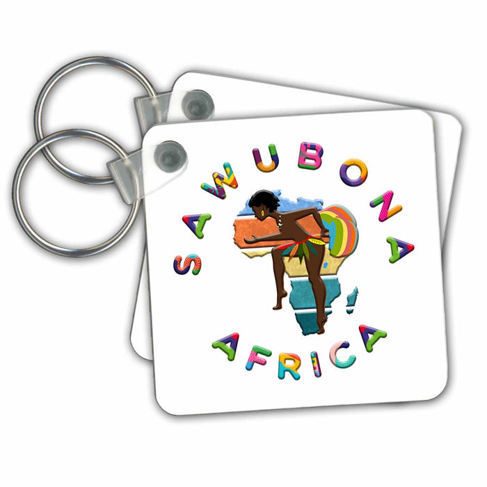 Key Chain - Africa - Hello in Zulu - Sawubona on white. Beautiful cultural gift Alexis Design - Africa