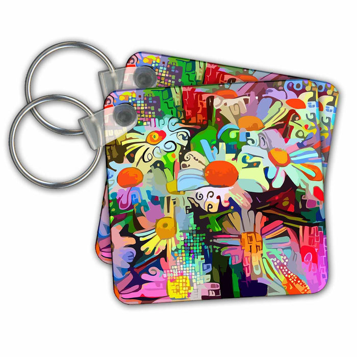 Key Chain - Colorful artistic pattern of daisy flowers and abstract background Alexis Design - Pattern Floral