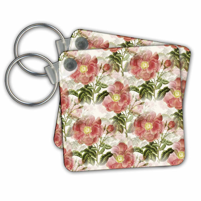 Key Chain - Floral pattern of red poppy flowers, green leaves. Springtime theme Alexis Design - Pattern Floral