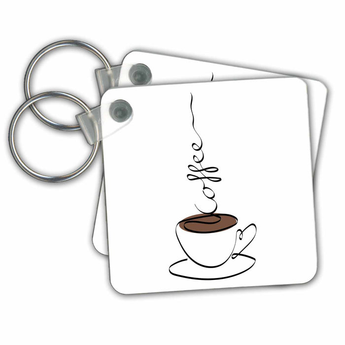 Key Chain - Coffee minimalist line art of a cup of black coffee on white Alexis Design - Coffee