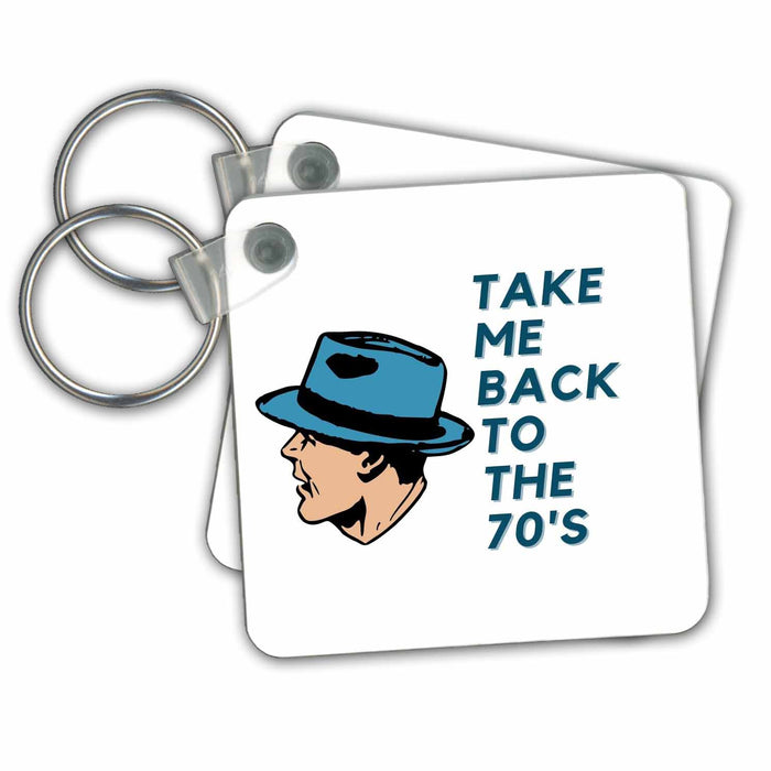 Key Chain - Retro Image with a Text of Take me Back to the 70s 3dRose Mary Aikeen- Retro Images