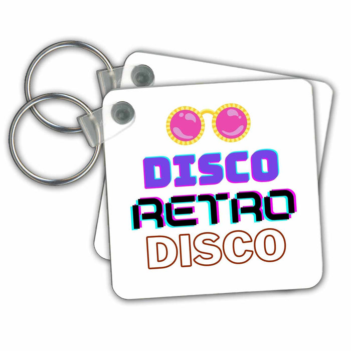 Key Chain - Colorful Design about Retro with a Text of Disco,Retro,Disco 3dRose Mary Aikeen- Retro Images