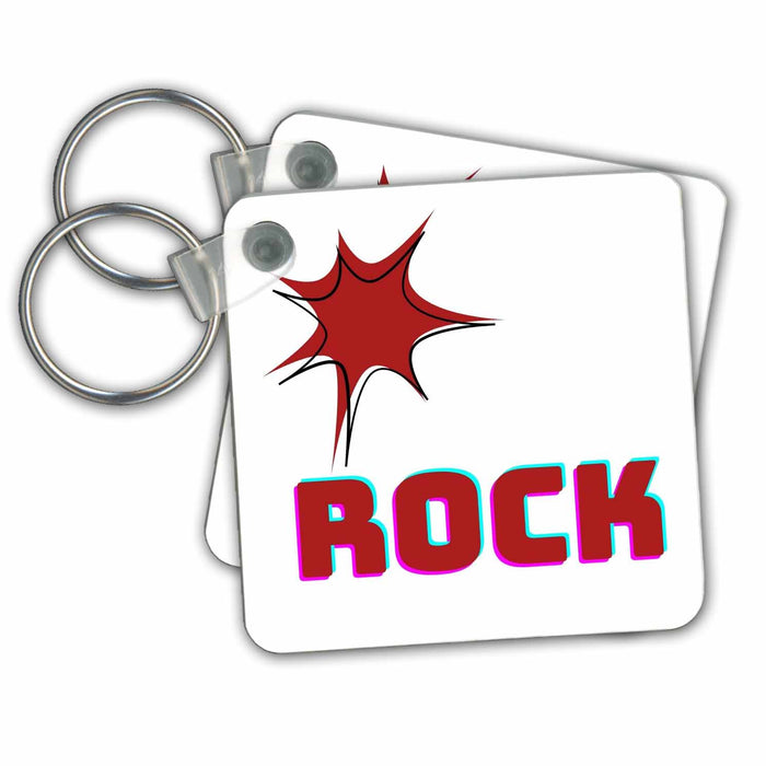 Key Chain - Retro Image with a Text of Rock 3dRose Mary Aikeen- Retro Images