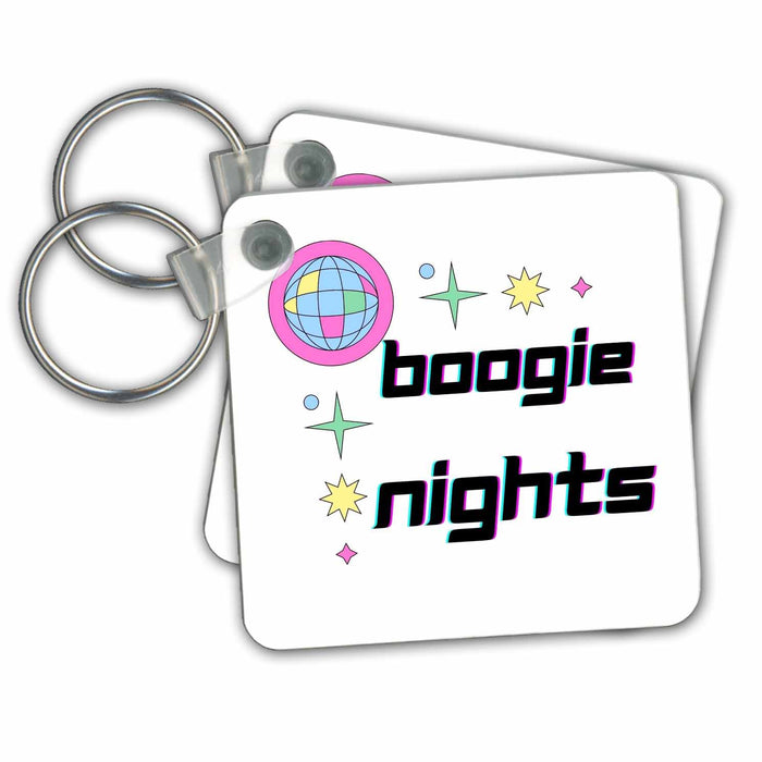 Key Chain - Retro Image with a Text of Boogie Night 3dRose Mary Aikeen- Retro Images