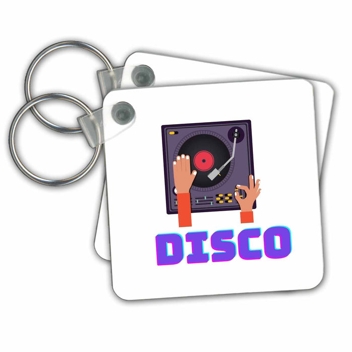 Key Chain - Retro Image with a Text of Disco 3dRose Mary Aikeen- Retro Images