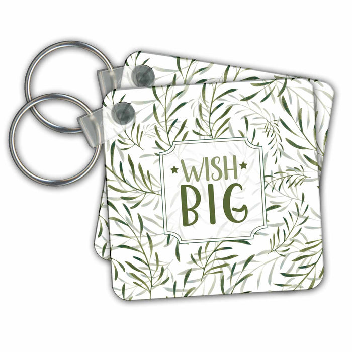 Key Chain - Green and White Leafy Botanical Nature Themed Wish Big Birthday Birthday Collection