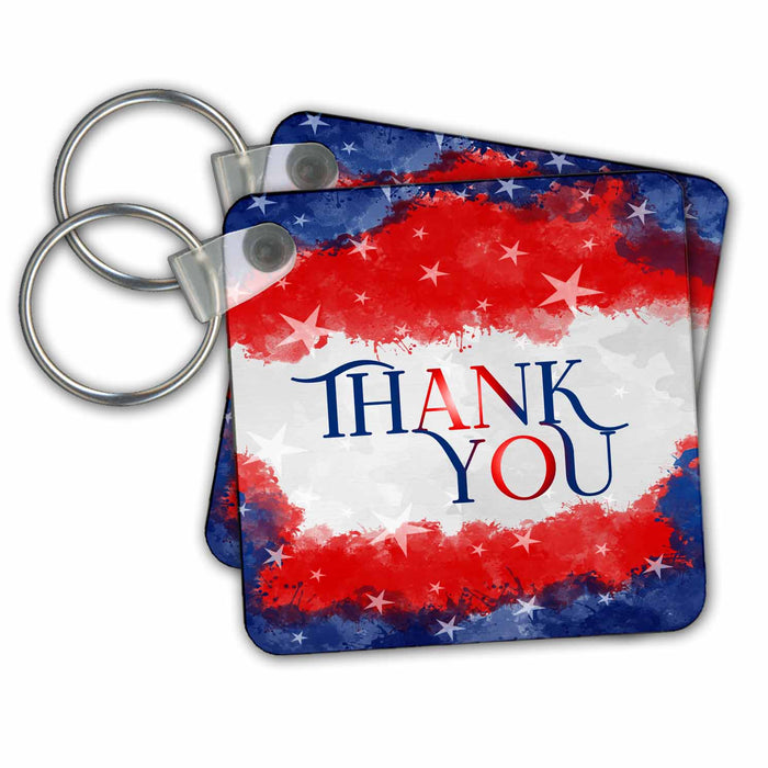 Key Chain - Red White and Blue Patriotic Thank You Watercolor Wash Patriotic