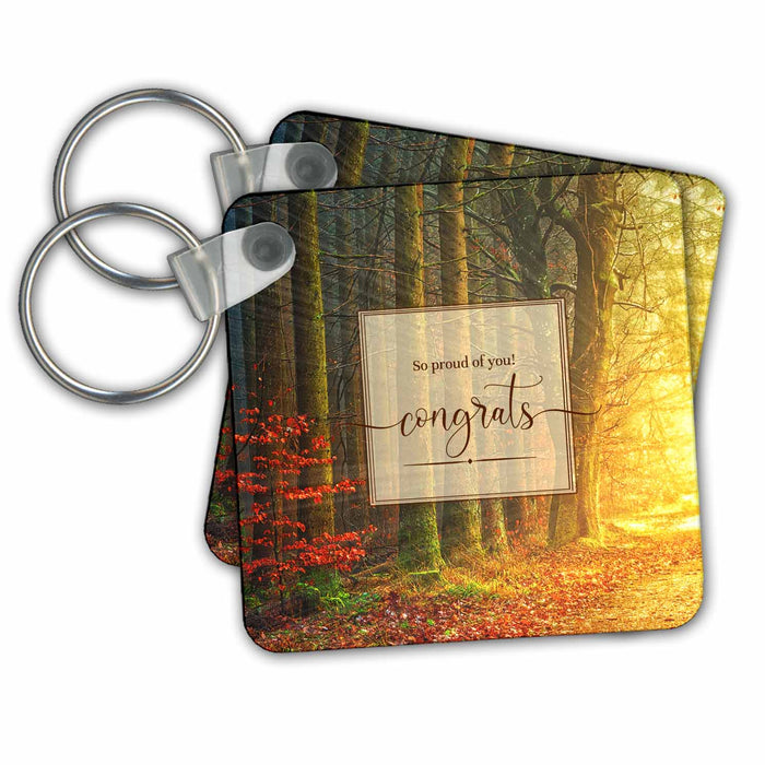 Key Chain - Congrats So Proud of You Text Woodland Nature Forest with Sun Graduation Collection