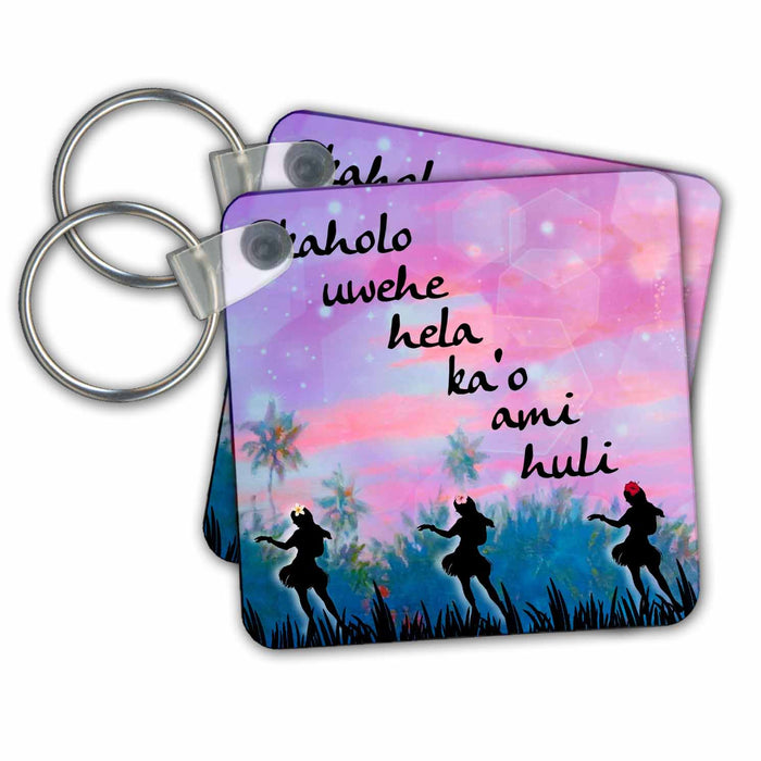 Key Chain - Hula Dancer Girls at Sunset Wahine Hawaiian Basic Dance Step Names Hawaii