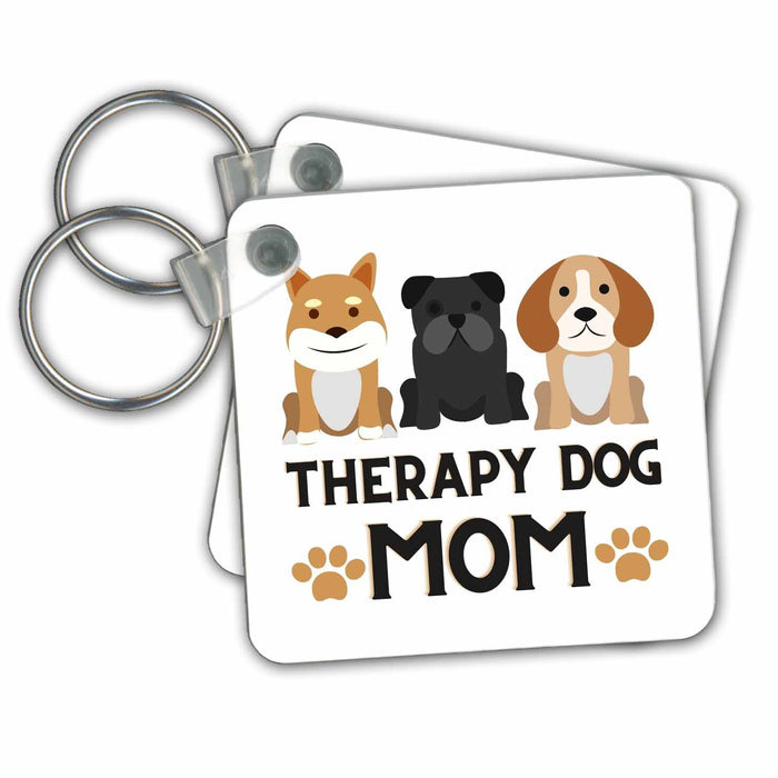 Key Chain - Therapy Dog Mom of Three 3dRose - Rosette - Dog Hooman