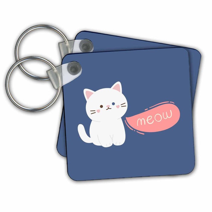 Key Chain - Cute Cat Meow 3dRose - Rosette - Cat Hooman