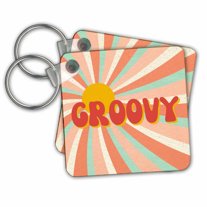 Key Chain - Retro Groovy 3dRose - Rosette - Retro