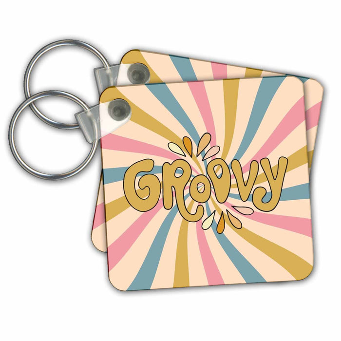 Key Chain - Retro Groovy 3dRose - Rosette - Retro