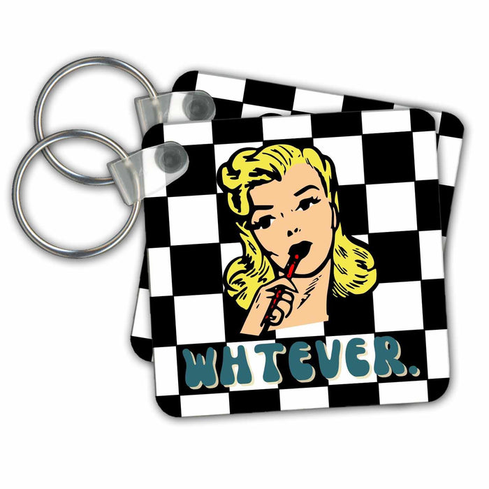 Key Chain - Retro Girl Whatever 3dRose - Rosette - Retro