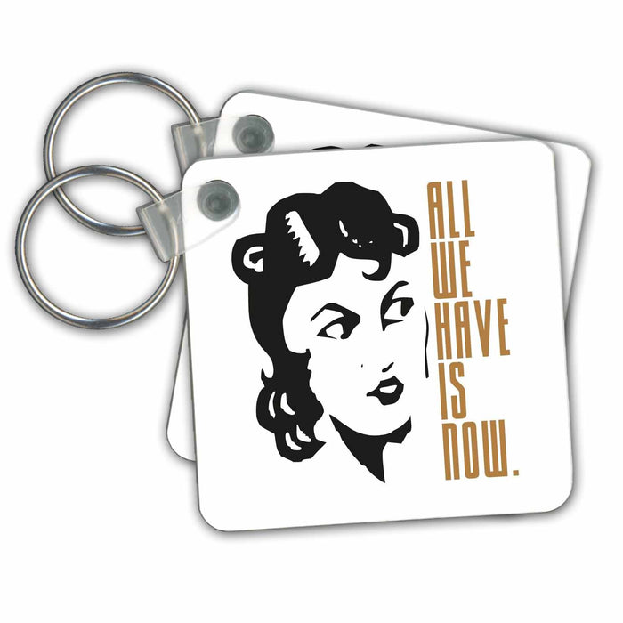 Key Chain - Black and White Retro Girl 3dRose - Rosette - Retro