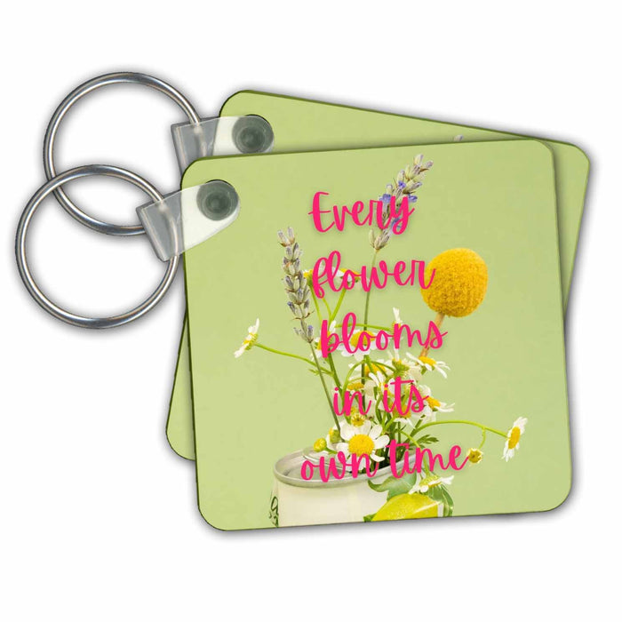 Key Chain - Image of flowers with text every flower blooms in its own time s Random RETRO Designs