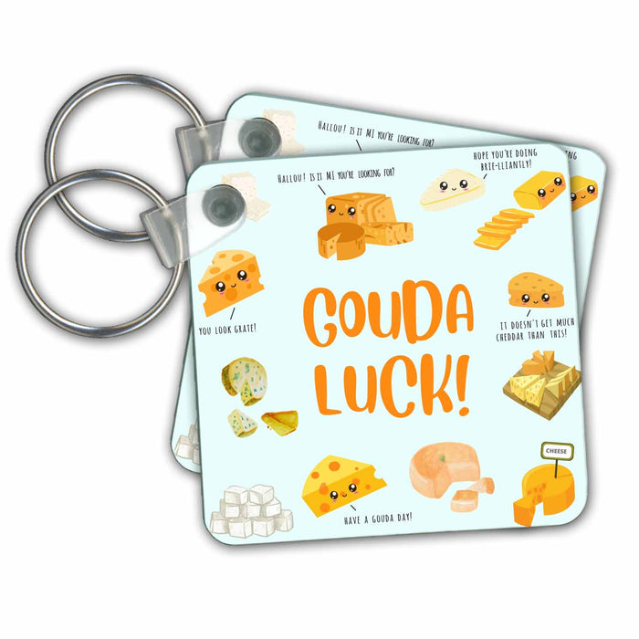 Key Chain - Gouda Luck - Funny Cheesy Good Luck Cheese Pun Cute Kawaii Happy Face Funny Designs