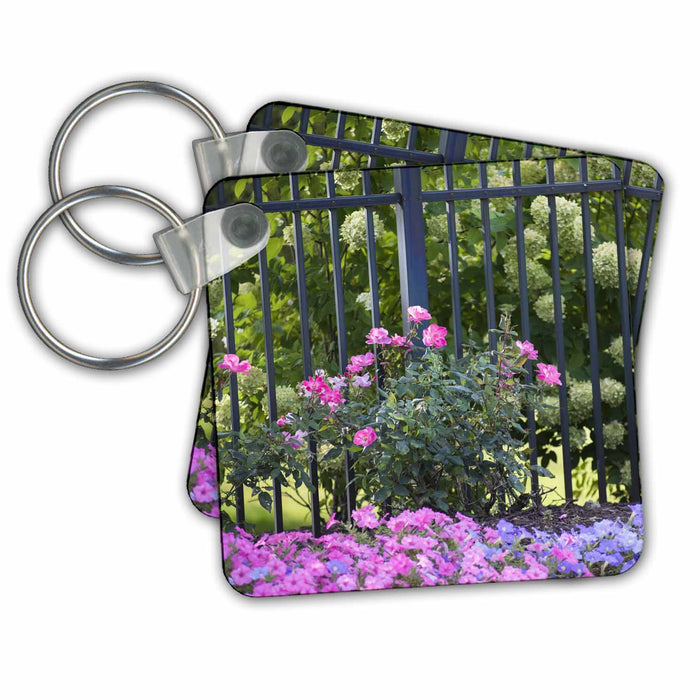 Key Chain - Impatiens growing by a wrought iron fence. Flower