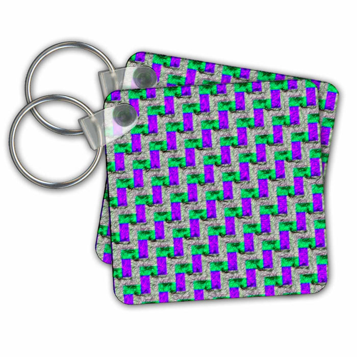 Key Chain - Modern Purple and Green Rectangle Geometric Pattern Patterns