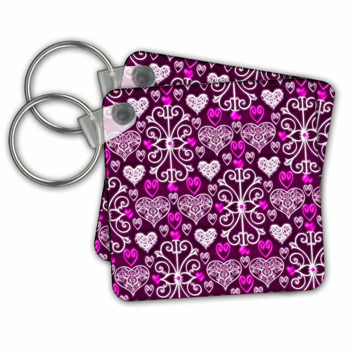 Key Chain - Pink and White Image Of Light Infused Heart Pattern Patterns