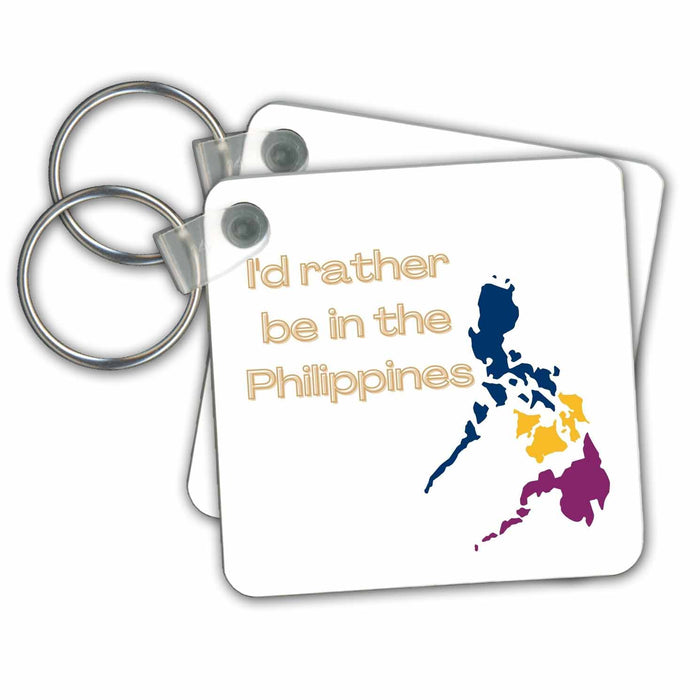 Key Chain - Image of map of country- id rather be in th Philippines s Collection - Travel Quotes