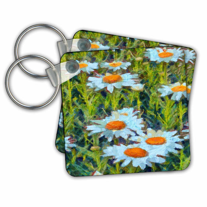 Key Chain - Daisies In A Garden Flowerbed Floral Art Acrylic Art - Daisy