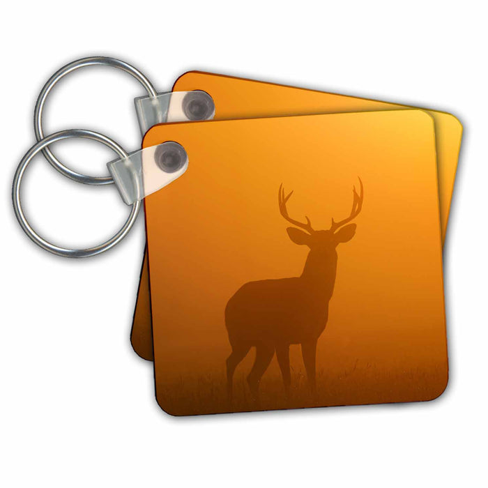 Key Chain - White tailed Deer male in morning fog. Deer