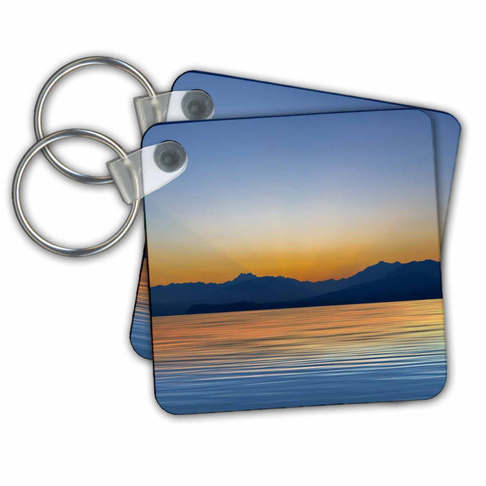 Key Chain - USA, Washington, Seabeck. Sunset on Hood Canal and Olympic Mtns. Washington