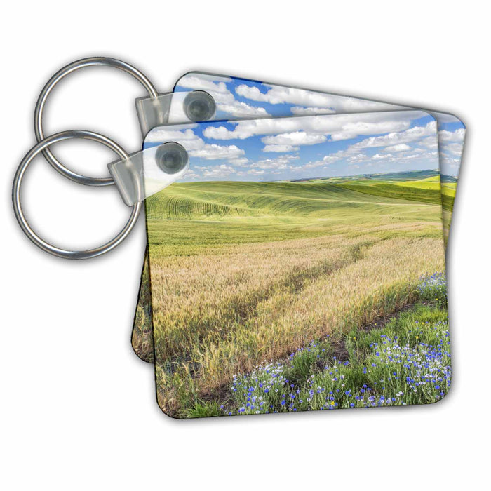 Key Chain - Washington State, Whitman County. Wildflowers and Palouse farm fields Agriculture