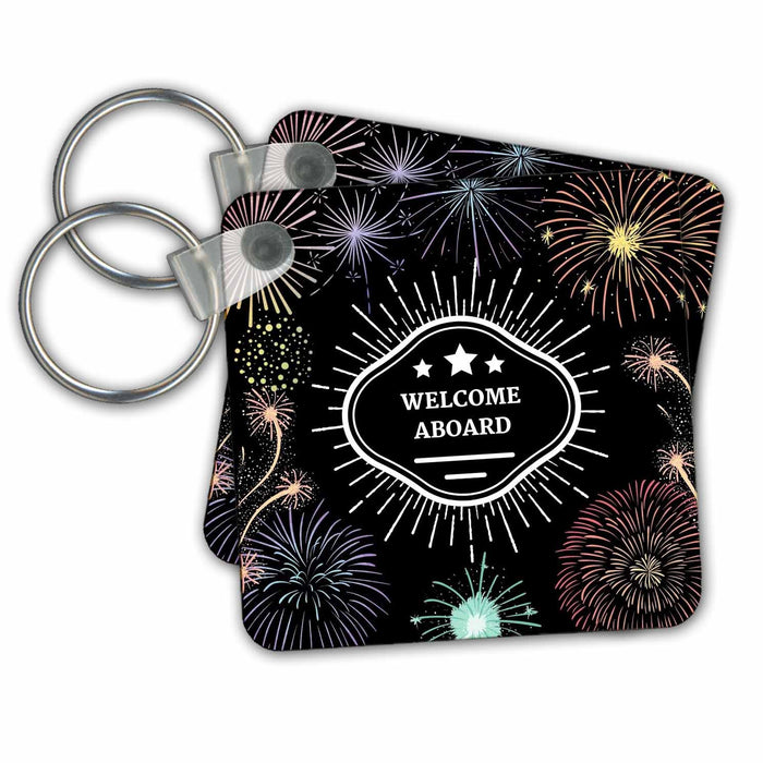 Key Chain - Welcome Aboard New Employee Colorful Fireworks Celebration on Black Welcome