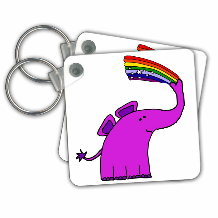 Key Chain - Funny Purple Elephant Blowing Rainbow Spray Funny