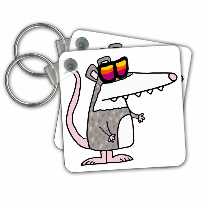 Key Chain - Funny Cute Funky Possum wearing Sunglasses Cartoon Funny