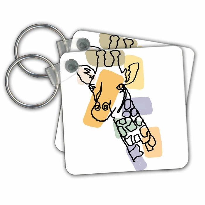 Key Chain - Cool Funny Giraffe Nature Jungle Abstract Line Art Cartoon Animals