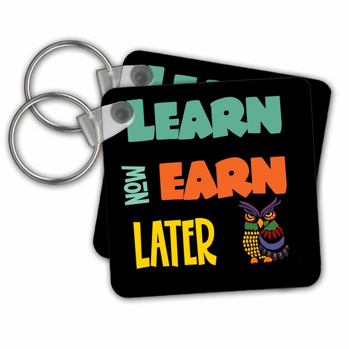 Key Chain - Cool Funny Learn Now Earn Later with Owl Back to School Design School