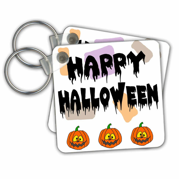 Key Chain - Cool Funny Happy Halloween with Pumpkins Abstract Line Art Cartoon Holidays