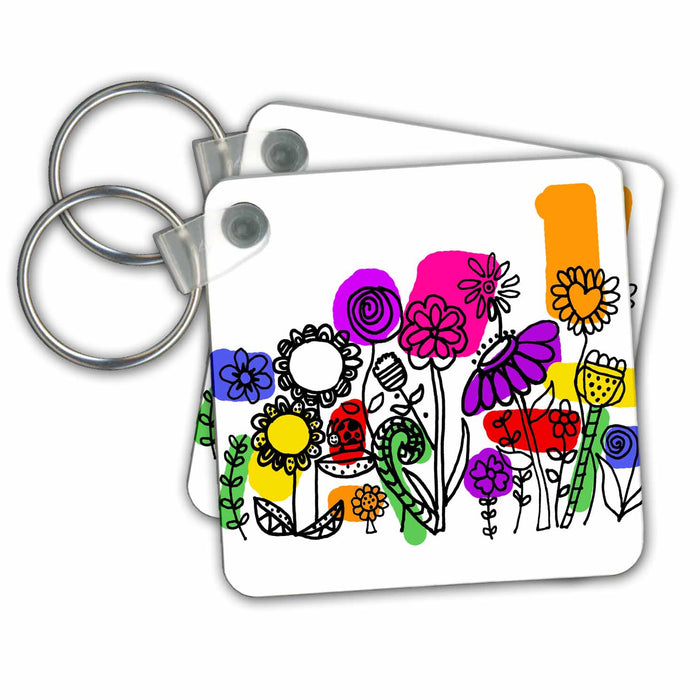 Key Chain - Cool Artistic Garden Flowers Floral Nature Abstract Line Art Nature