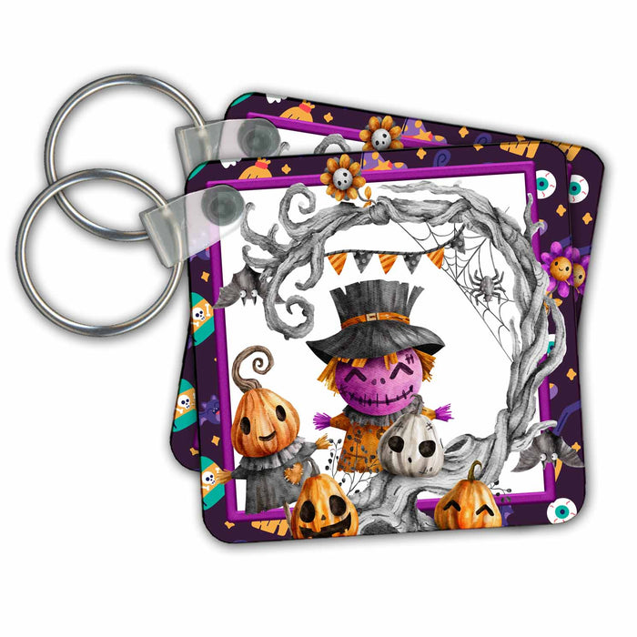 Key Chain - Hwlloween Pumpkin People and Halloween Scare Crow Design Halloween Designs