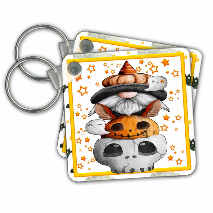 Key Chain - Halloween Skull, Pumpkin and Gnome Totem Pole Design Halloween Designs