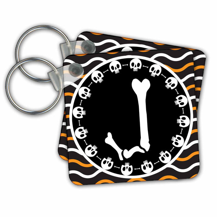 Key Chain - Halloween Skulls and Bones Monogram Initial J Halloween Monograms