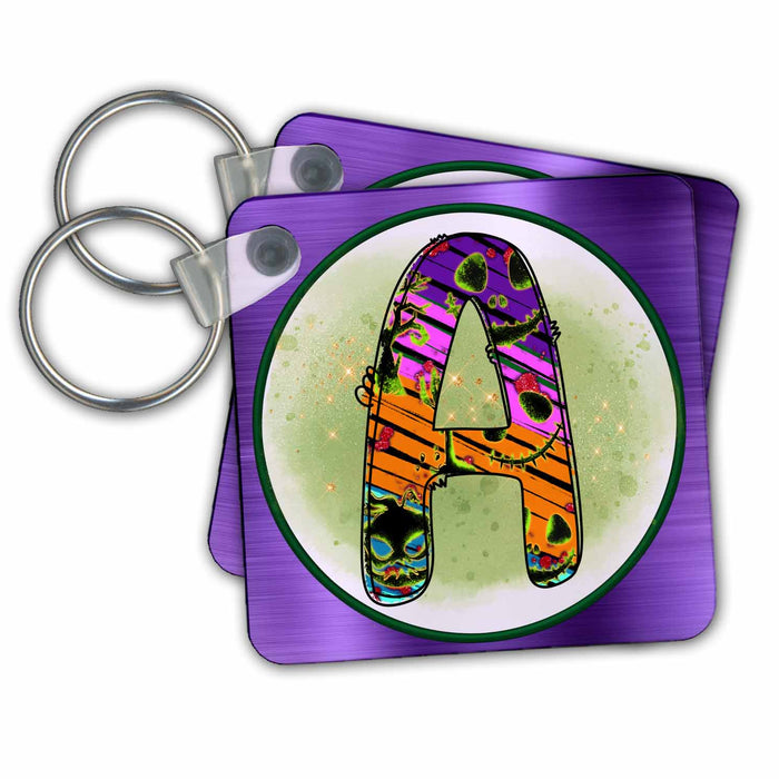 Key Chain - Halloween Abstract Patterned Monogram Initial A Halloween Monograms