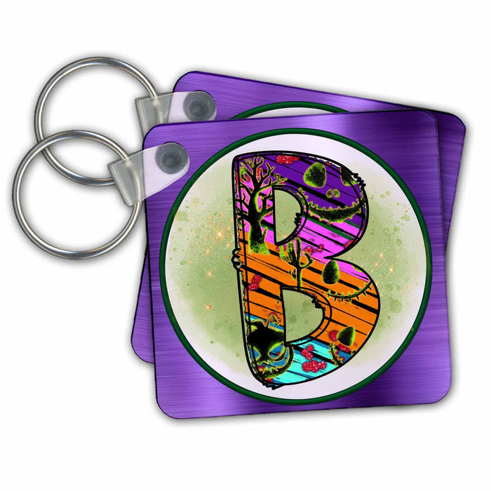 Key Chain - Halloween Abstract Patterned Monogram Initial B Halloween Monograms